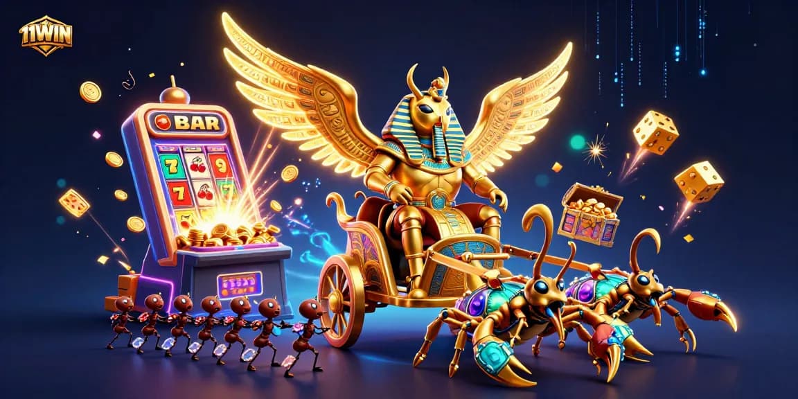 Engage with thrilling jackpots at 11WIN with a vibrant 3D casino illustration full of excitement.