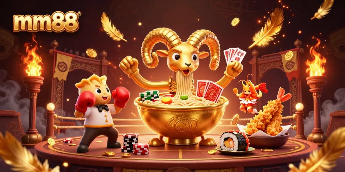 Experience thrilling wins at mm88 with vibrant 3D characters and casino elements in a dynamic illustration.