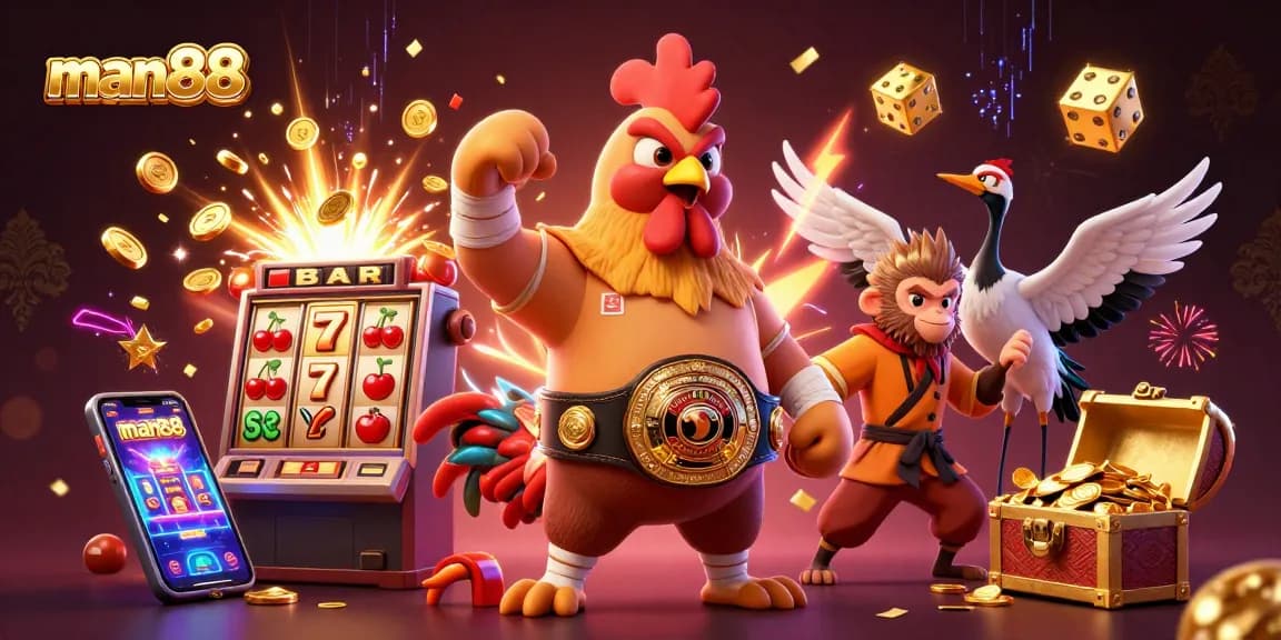 Experience thrilling gameplay with man88 at the lively casino featuring animated characters and dazzling elements.