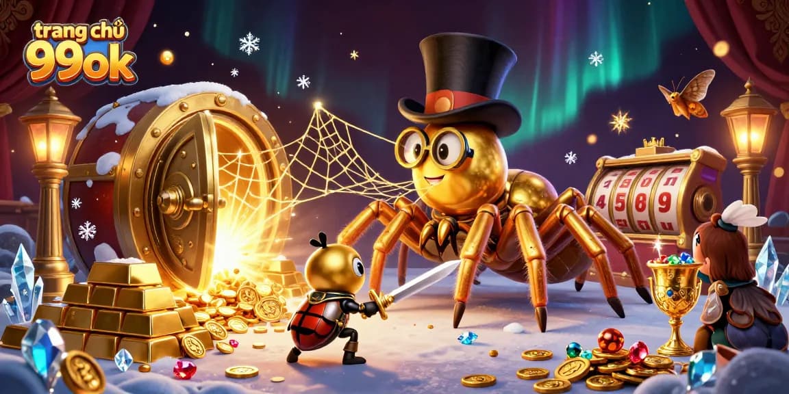 Engage with trang chủ 99ok as the adventurous beetle knight faces the golden tarantula in a casino scene.