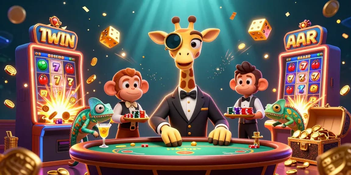 Experience excitement with 11WIN's vibrant casino scene showcasing high-stakes games and fun characters.