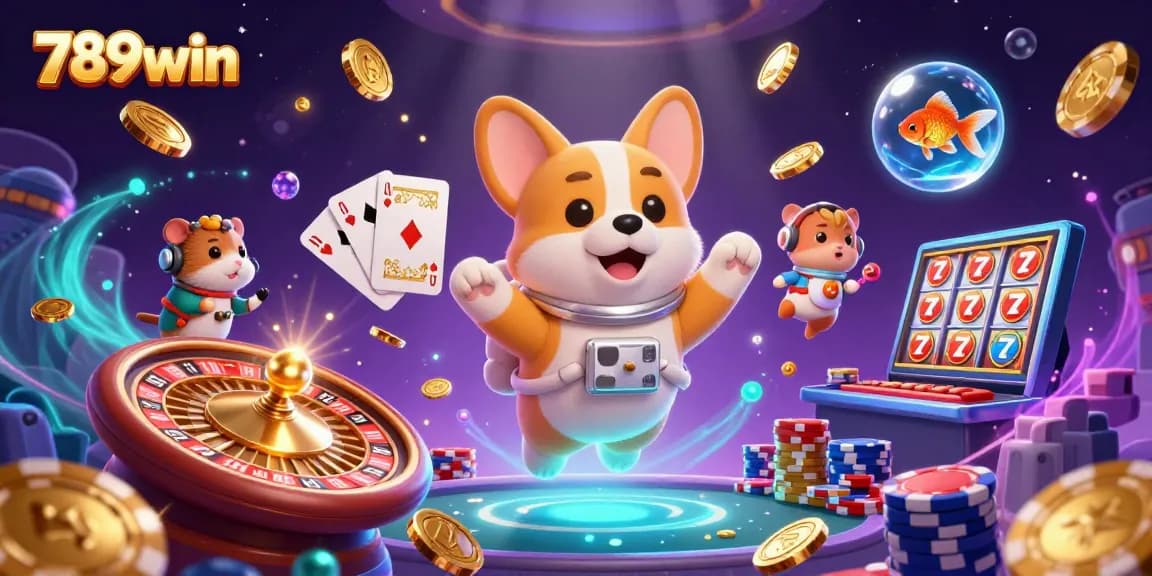 Experience the excitement of 789win with vibrant, interactive casino action in a space-themed illustration.