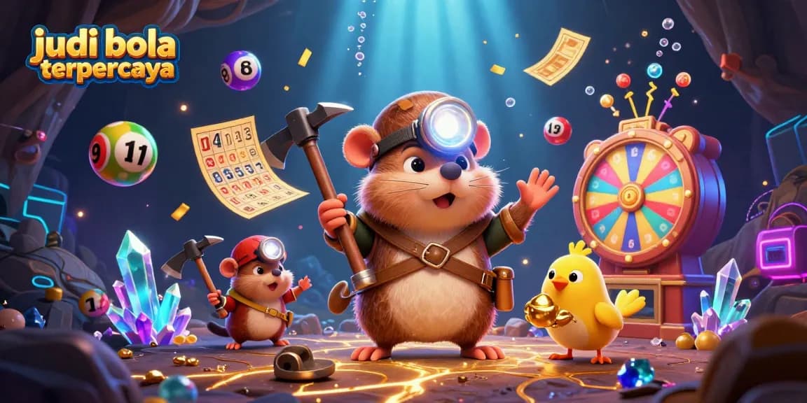 Engage with judi bola terpercaya in an exciting, vibrant illustration of a treasure hunting mole in a colorful casino scene.