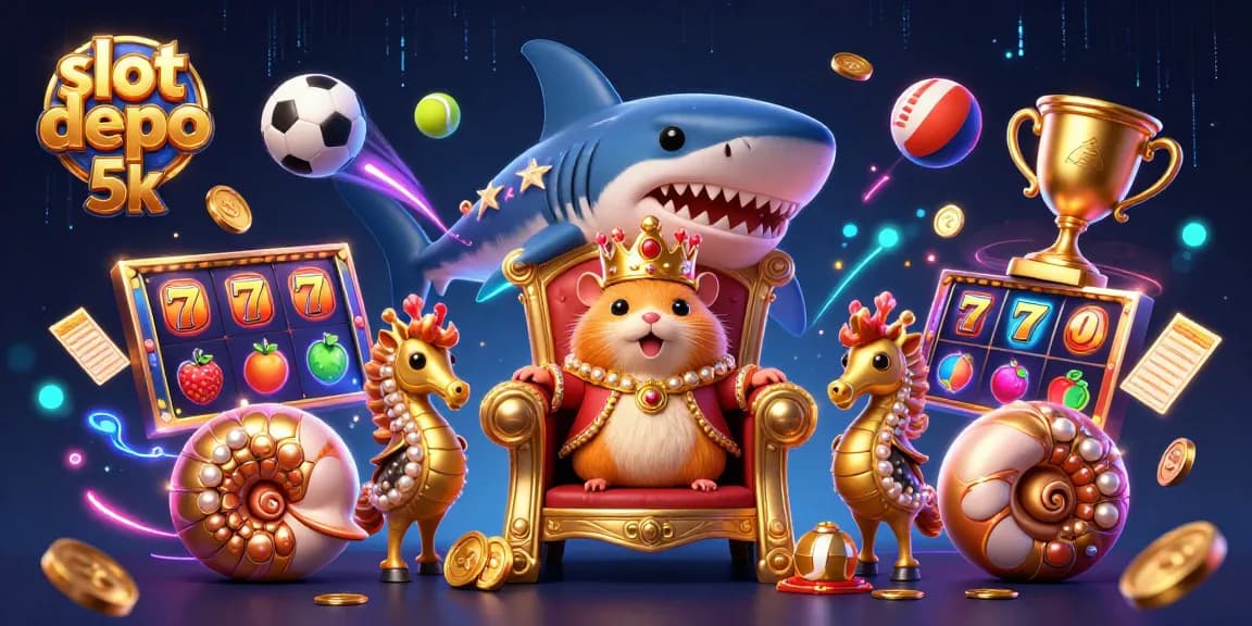 Play exciting slot games at slot depo 5k with a golden hamster king ruling a vibrant casino...