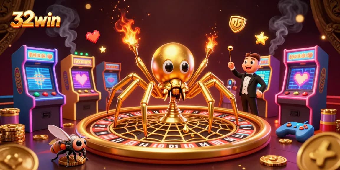 Experience excitement at 32win with a vibrant 3D casino scene featuring interactive gameplay elements.