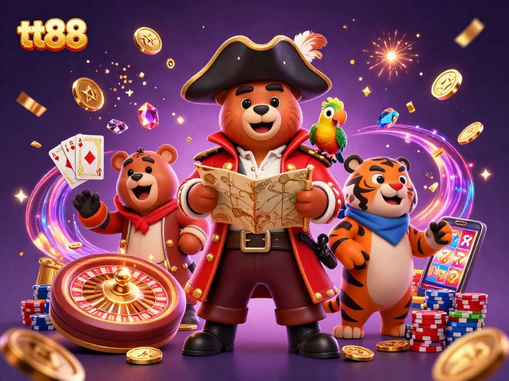 tt88 pirate bear and tiger celebrate with sparkling casino riches and a magical atmosphere.