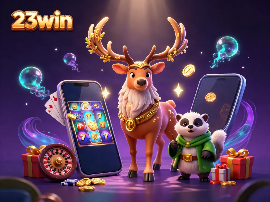 Experience the excitement of 23win with a dazzling casino scene featuring magical elements and dynamic gameplay visuals.
