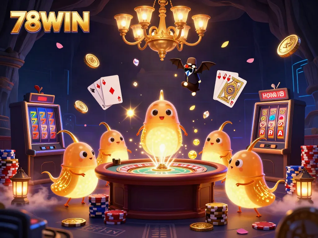Experience vibrant casino action with 78WIN's colorful glowworms in a dynamic gaming scene.