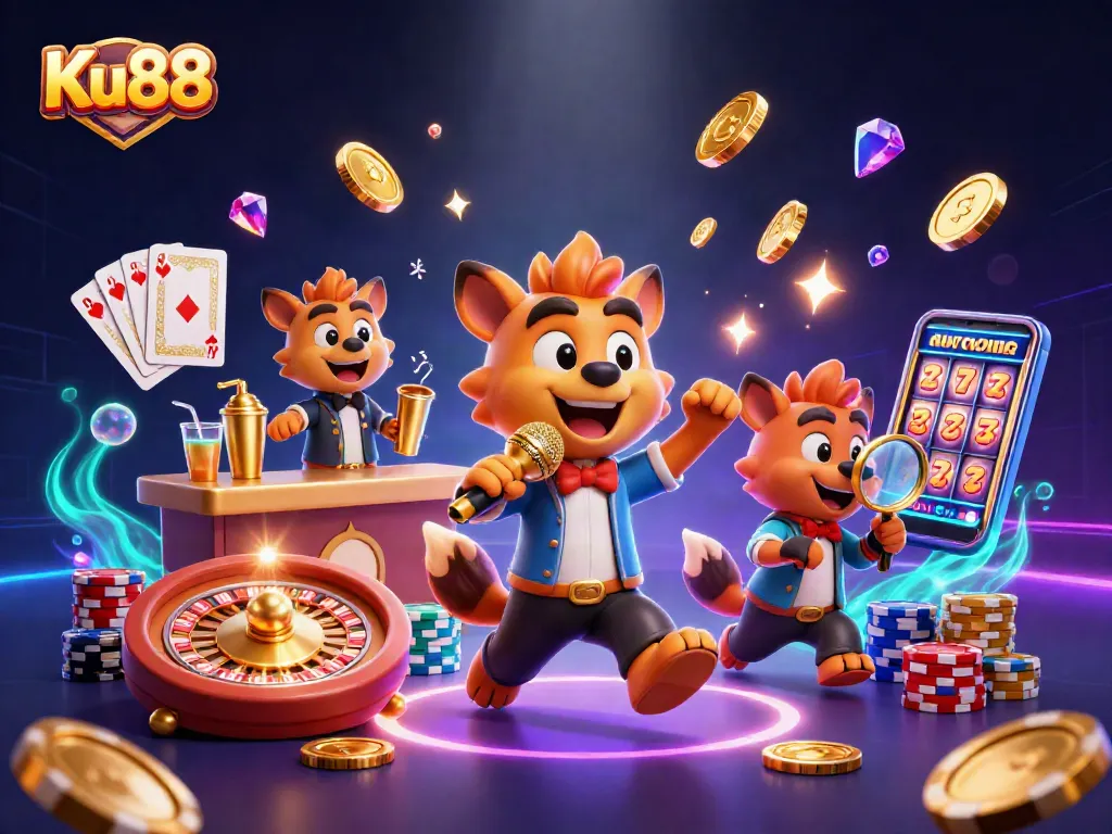 Experience the excitement at Ku88 casino with lively hyena characters and dynamic gaming elements.
