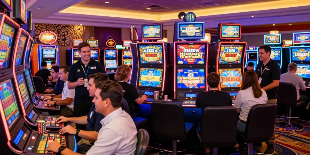 Engaging casino gaming scene highlighting vibrant gambling sites with players enjoying slot machines.