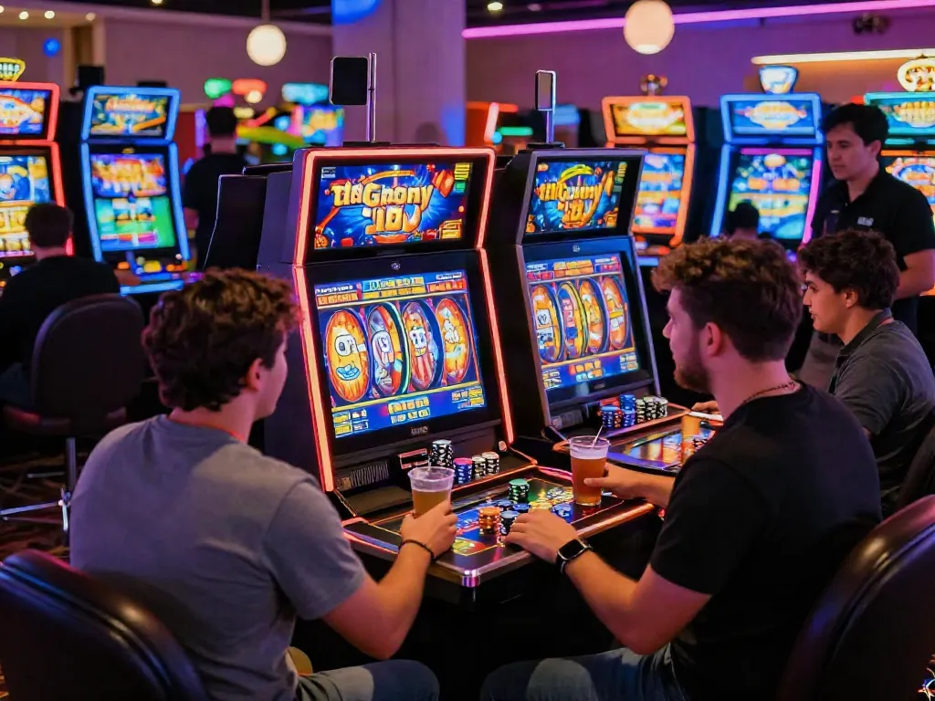 Players enjoying slot games at the best casinos not on gamstop, showcasing a vibrant casino atmosphere.