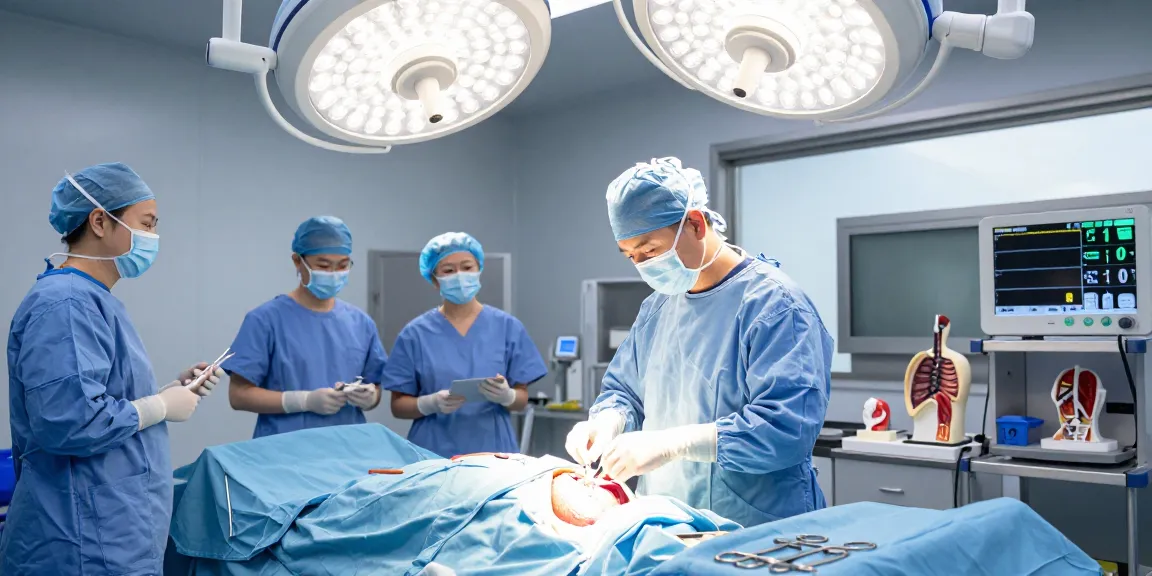 Thoracic Surgery in a modern operating room with a surgeon preparing for surgery.