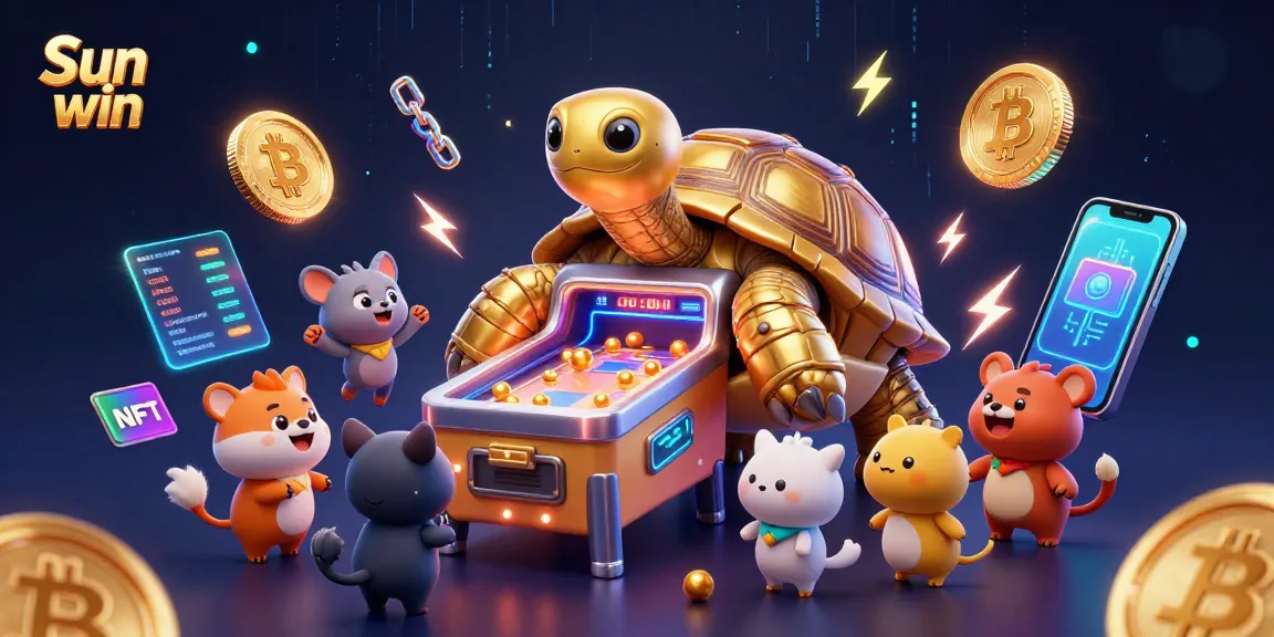 Experience thrilling Sun win games with vibrant 3D elements like a pinball tortoise.