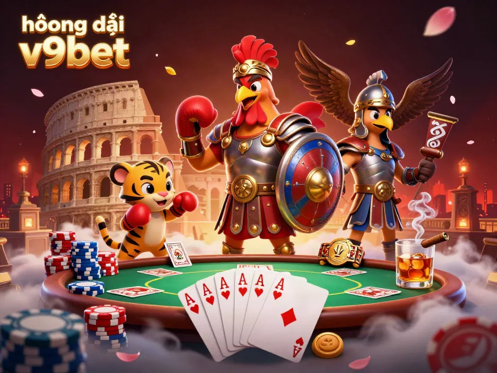 Engage with various games through this vibrant hướng dẫn v9bet promotional image featuring dynamic casino elements.