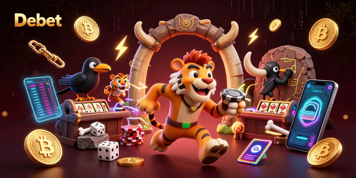 Engage with Debet's immersive casino gaming experience featuring a vibrant prehistoric setting.