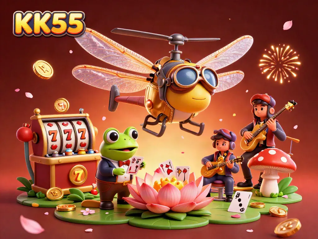 Experience the thrills at KK55 with a cartoon casino scene filled with excitement, luck, and vibrant celebrations!