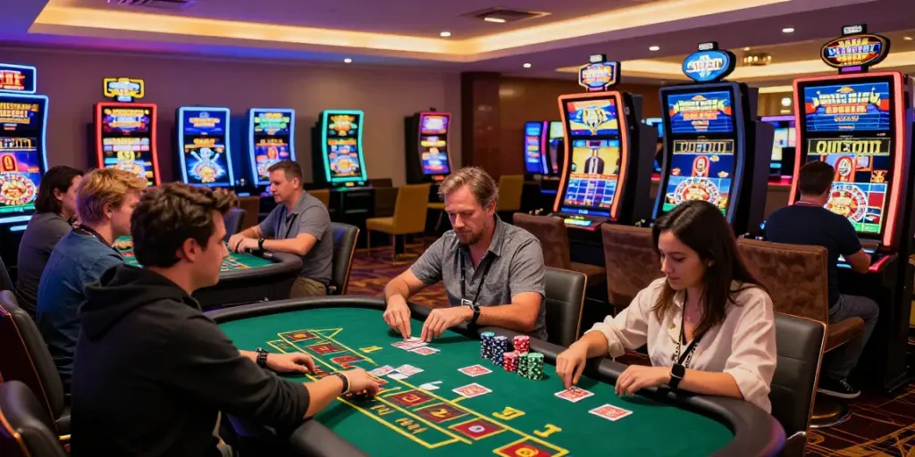 Exciting casinos not on gamstop scene with vibrant gaming activities and players enjoying various games.
