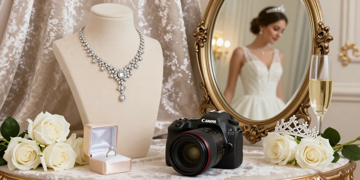 Stunning bridal jewellery set featuring diamonds, reflected in elegant setting.