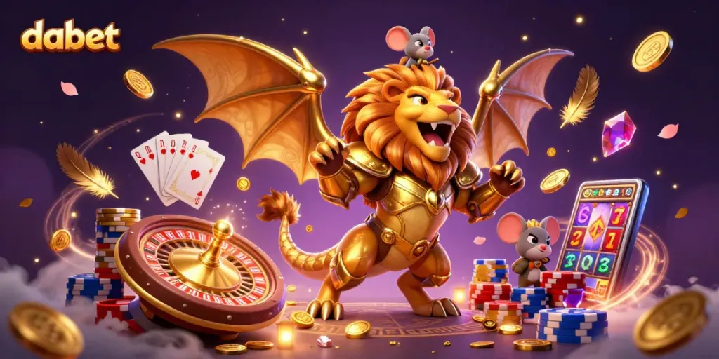 Dabet offers a thrilling gaming experience with a golden chimera and lucky symbols energizing players.