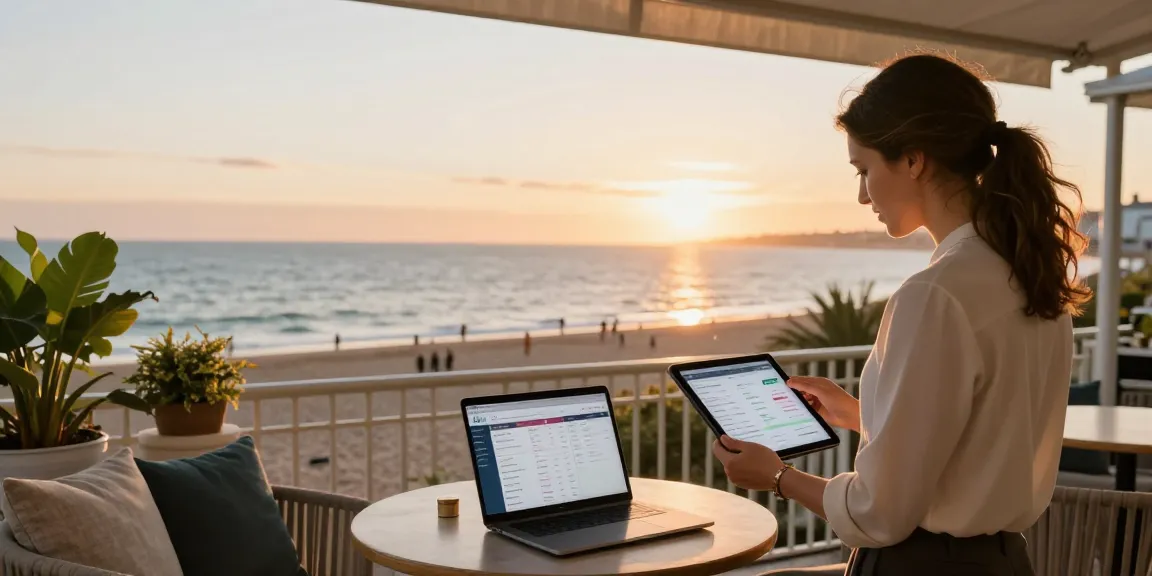 Managed Airbnb hosting Brighton scene with property manager overlooking the coastal sunset, showcasing expertise.