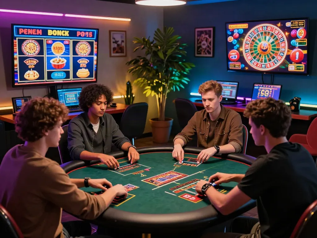 Engaging players at non gamstop casinos UK enjoying online games in a vibrant gaming room.