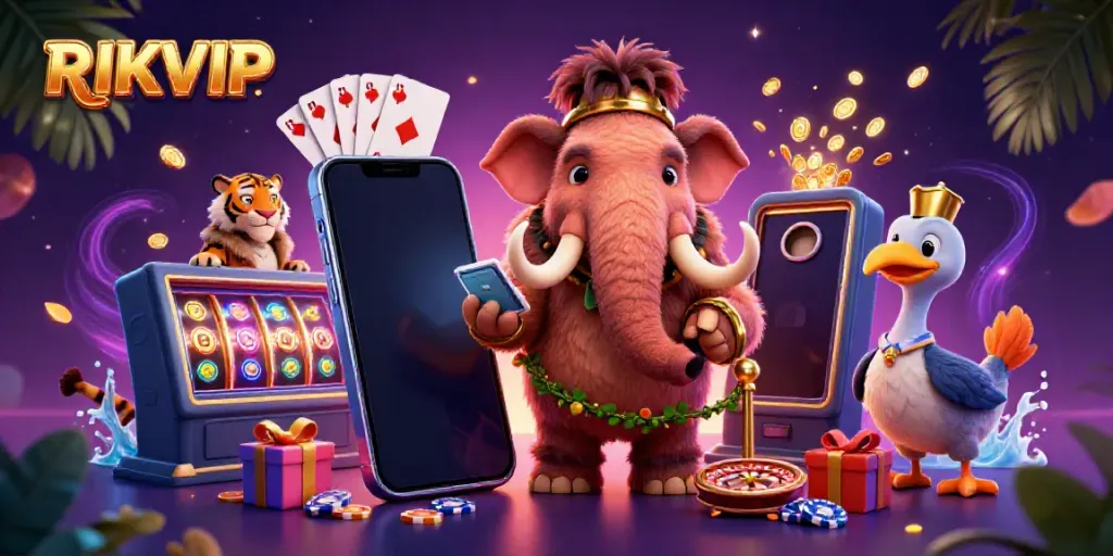 Experience the vibrant RIKVIP casino scene with lively characters and dynamic game elements.
