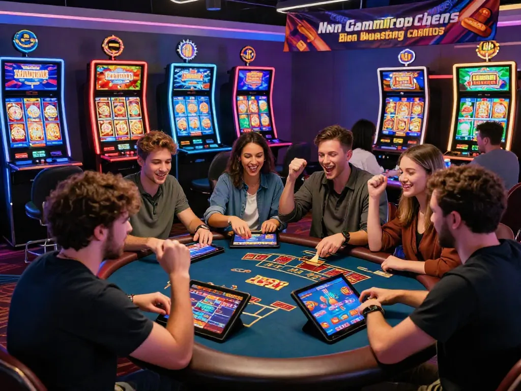 Exciting gameplay scene at non gamstop casinos UK with diverse players enjoying slots and table games.