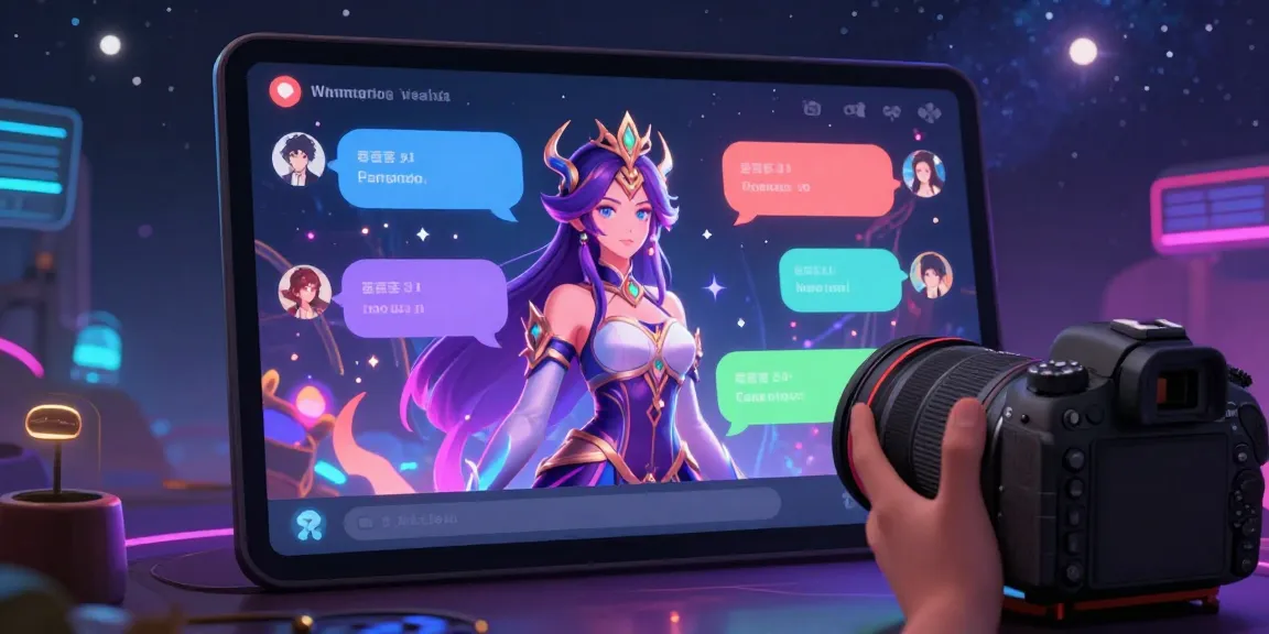Engaging scene of a user experiencing hentai ai chat with fantasy character avatars in a vibrant digital landscape.