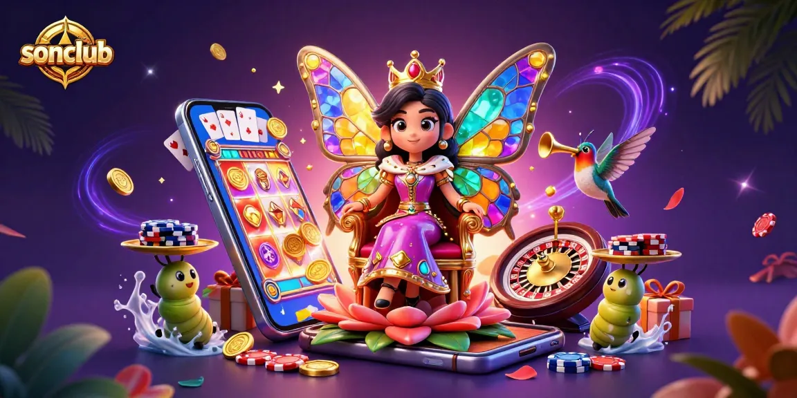 Engage with sonclub's colorful online gaming with a vibrant, dynamic 3D casino scene.