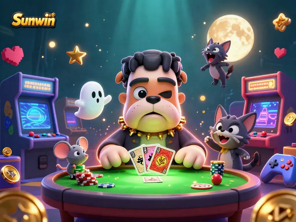 Engage with Sunwin's colorful gaming world, featuring a bustling casino scene with rich, interactive elements.