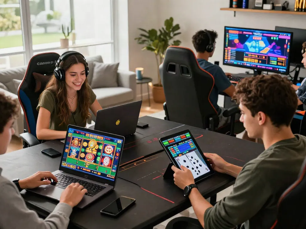 Excited players enjoying diverse games at non gamstop casinos UK, immersed in an engaging online gaming experience.
