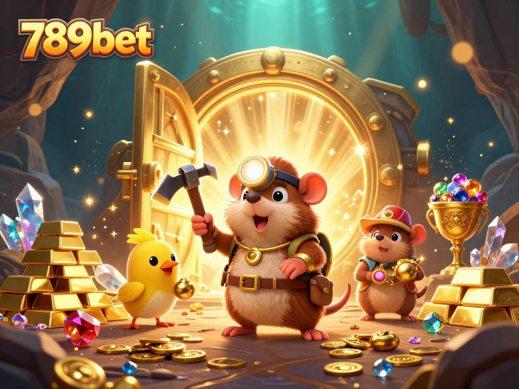 Engage with the exciting world of 789bet while treasure hunting in a vibrant, gem-filled cave.