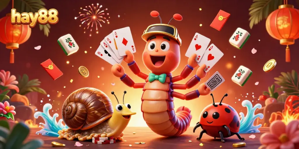 Experience excitement at hay88 with a lively cartoon scene celebrating casino gaming!