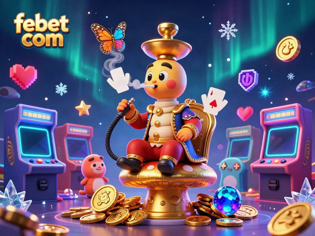 Experience the thrill of febet com as a giant caterpillar masterfully blends casino symbols in a vibrant 3D arcade.