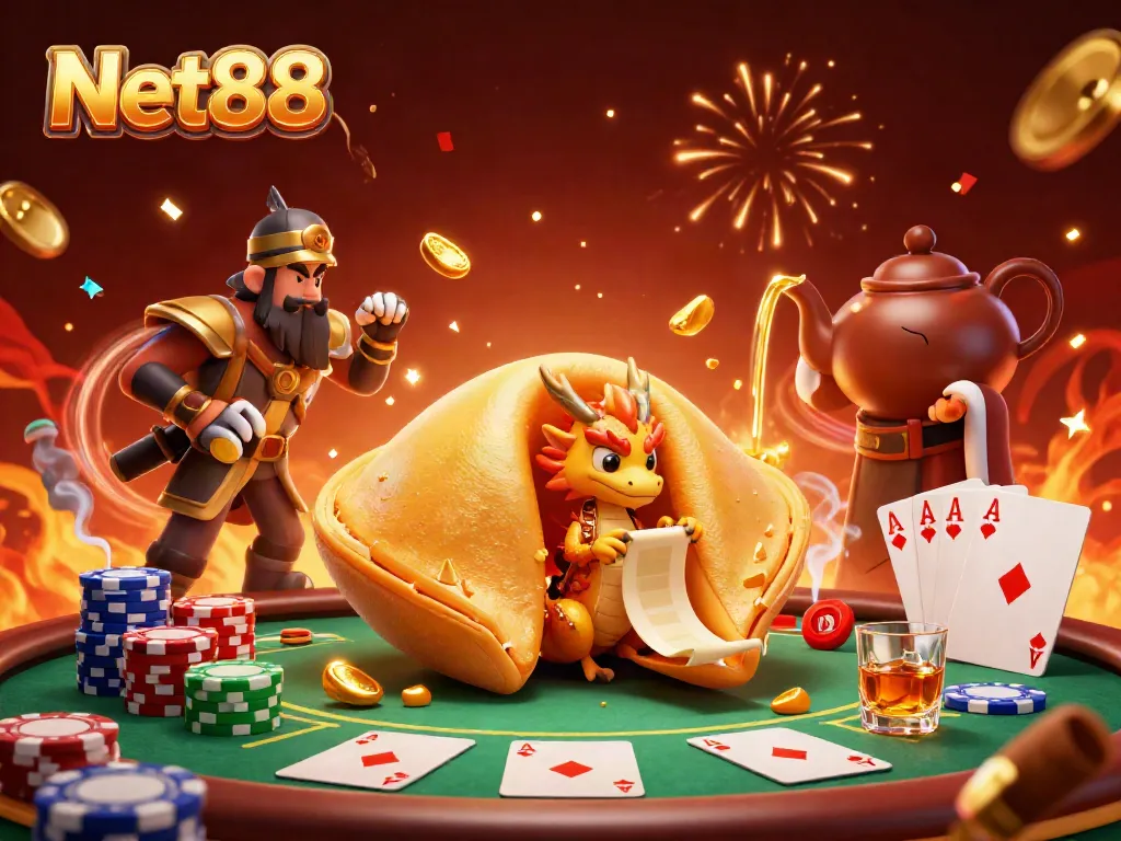 Bet and strategize with Net88 as a wise dragon guides amidst casino excitement.