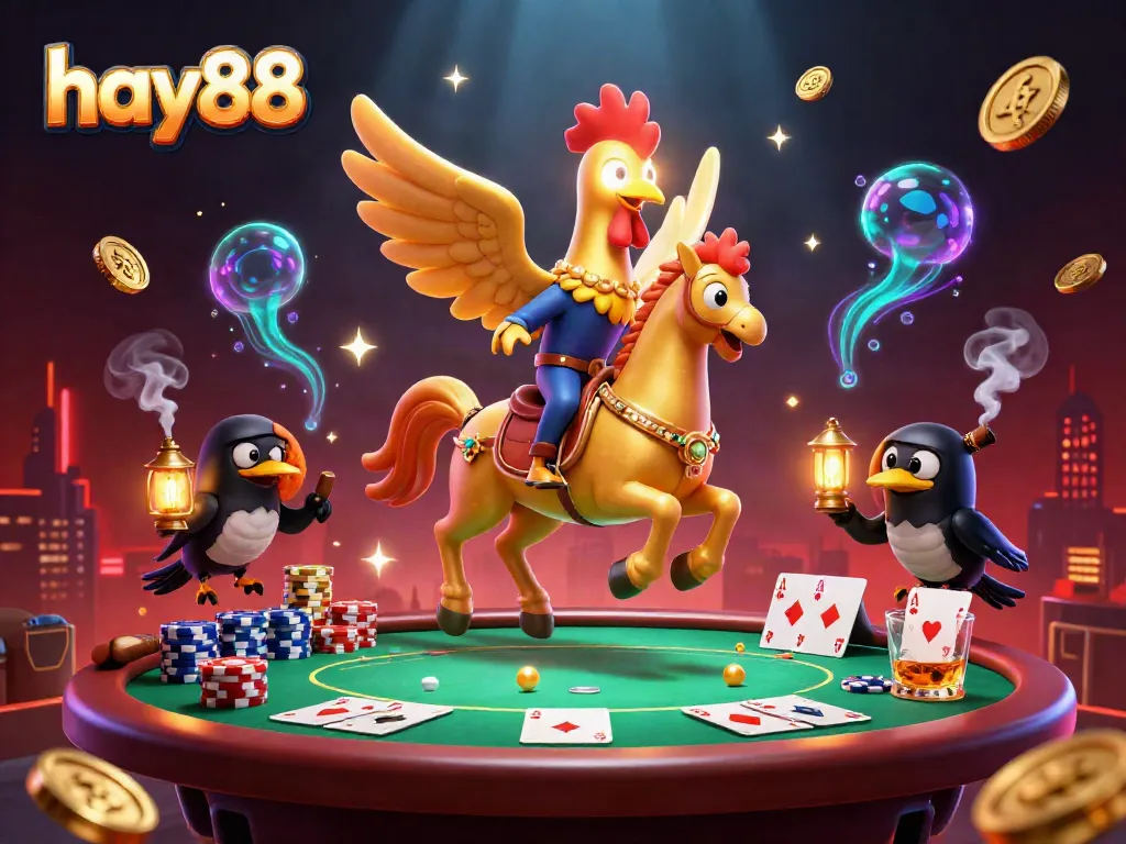 Experience the excitement of hay88's casino with a golden rooster in a spectacular 3D scene.