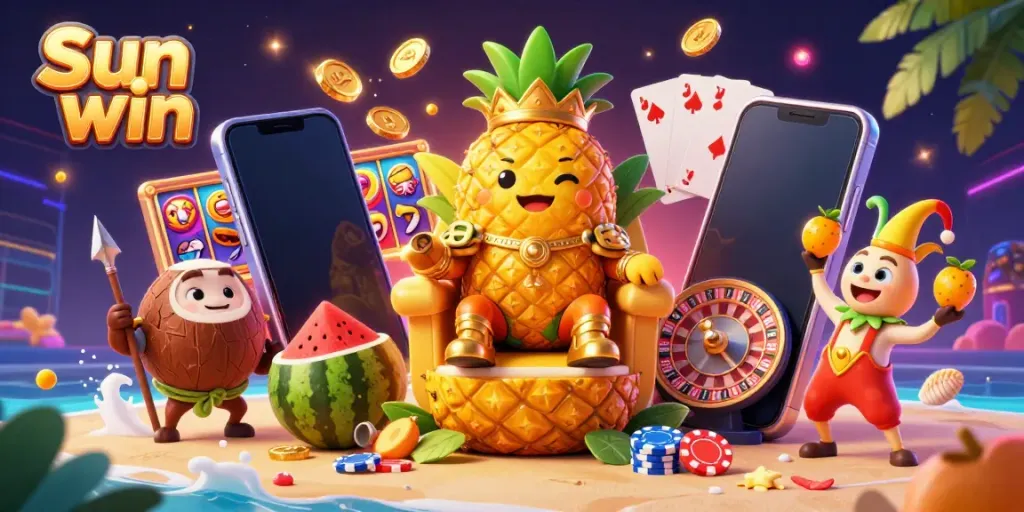 Engage in adventure at the Sun win casino with the golden pineapple king and vibrant gaming elements!